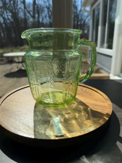 Vintage Uranium Glass Water Pitcher | Depression Glass Ice Lip Pitcher | UV Reactive Vaseline Glass Green Juice Pitcher | Item Number 60 - Etsy