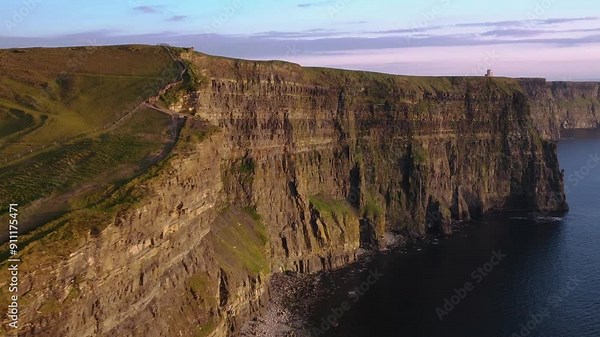 Beautiful sunset over the Cliffs of Moher in County Clare, Ireland.