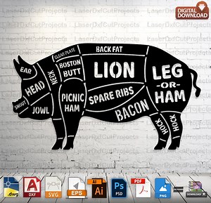 Pork Butcher Chart SVG DXF: Laser Cut Pig Diagram (digital File) - Etsy