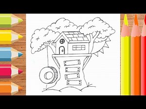 Tree House Drawing | How To Draw An Tree House | Easy Tree House Drawing For Kids