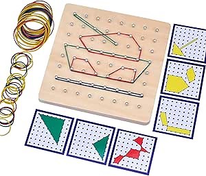 Wooden Geoboards with Rubber Bands for Kids, Educational Pattern Blocks Games, Preschool Geoboards Toys for Toddlers, Learning Toys for 4 Years Old