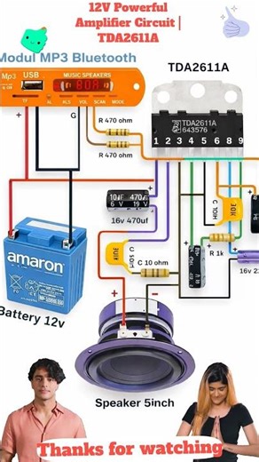 TDA2611A Amplifier Circuit with MP3 Bluetooth Module | 12V Powerful Sound 🔊