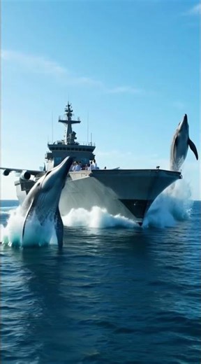 Giant Whales Jumping Onto a Massive Aircraft Carrier | AI Ocean Simulation