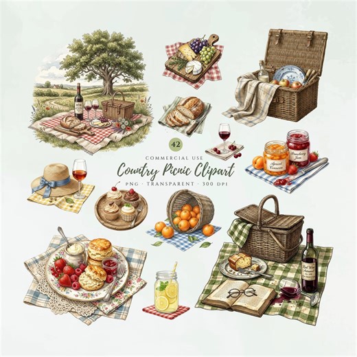 Picnic Clipart Bundle, 42 PNG, Baskets, Blankets, Food & Charming Details, Digital Download, Commercial Use - Etsy