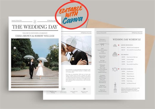 Newspaper Wedding Program Template , Editable Wedding Newspaper Program , Folded Wedding Newspaper , Canva Editable - Etsy