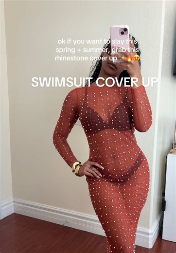 Wearing a size small. If you want more wiggle room, size up 🧡😍 #coverup #swimsuit #bathingsuit #swimsuitcoverup #rhinestones