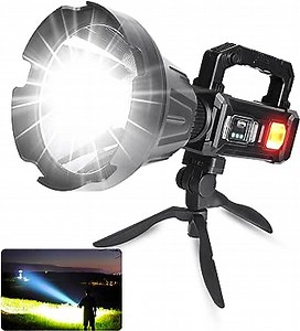 XXL-Large Flashlights Rechargeable Spotlight 100000 High Lumens, Super Bright Flashlight High Lumens with Tripod, 6 Modes, IPX5 Waterproof, Large Searchlight for Camping, Hiking, Running