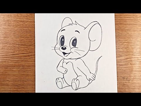 Hungry jerry wants cheese cake outline pencil drawing | tom and jerry drawing