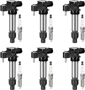 Vplus UF569 Ignition Coil Packs and Spark Plugs 6509 OEM Compatible with Chevy Impala Equinox Buick Enclave Cadillac CTS SRX XTS GMC Acadia Terrain 3.0L 3.2L 3.6L V6, C1555, Set of 6