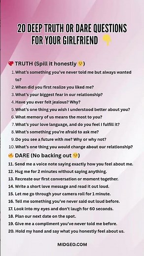 20 Deep Truth or Dare Questions for Your Girlfriend | 20 Questions Game #love