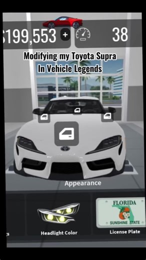 Modifying Toyota Supra in Roblox Vehicle Legends