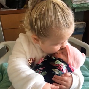 3-year-old girl holds baby sister for the first time 👶💙 | Make-Up & Hair Tutorials