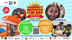 South Dublin County Council, An Garda Siochána together with The Square, Tallaght are holding a FREE COMMUNITY SERVICES FUN DAY in Tallaght on the 22nd July 2023 from 11.00 a.m. to 3.00 p.m. Featuring lots of family fun including DJ, bouncy castle, face painting, games zone and more, with services such as the Dublin Fire Brigade, National Ambulance Services, The Defence Forces, Tallaght Hospital, CHI, Blood Bikes East, Water Safety Ireland, South Dublin County Partnership, Dublin Airport Fire Br