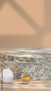 Marble Product Display Area with Moving Shadows - Elegant and Minimalist Scene with Soft Light Transitions, Ideal for Product Placement and Backgrounds. Vertical format. Close-up.