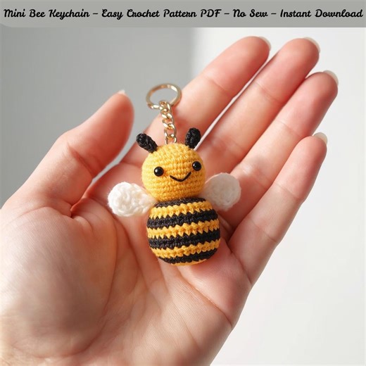 No-sew Amigurumi Bee Keychain Crochet Pattern | Beginner PDF - Etsy