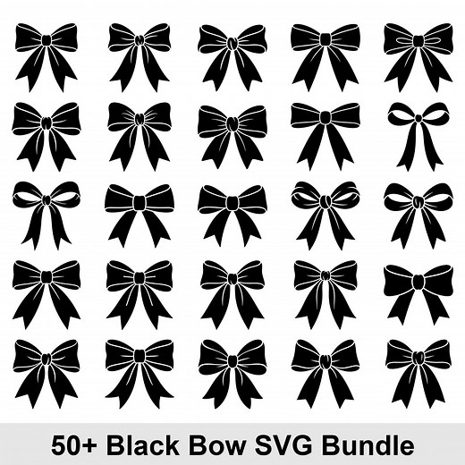 Black Bow SVG Bundle, Coquette Ribbon Bow Clipart, 50  Silhouette SVG Cut Files for Cricut, Decal SVG, Commercial Use, Instant Download - Etsy