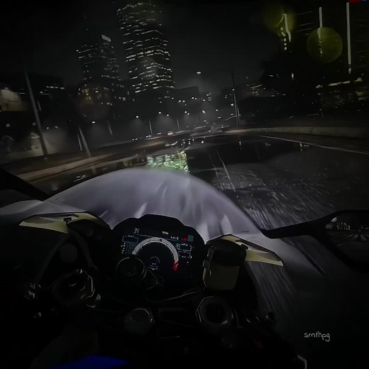 Nighttime Motorcycle Ride: Dashboard Views and City Lights
