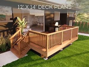12'x14' Raised Deck Plans | DIY Blueprints - Backyard Deck With Stairs, Material & Cut List, PDF Download, Permit Ready, Step by Step - Etsy