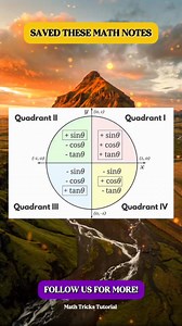 Useful QUADRANT Math Notes | Math Tricks Tutorial