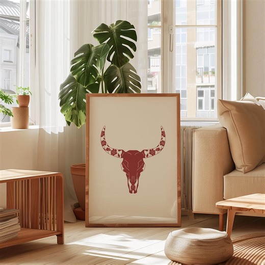 Flowered Buffalo Skull Print - Digital Download - Home Decor - Etsy
