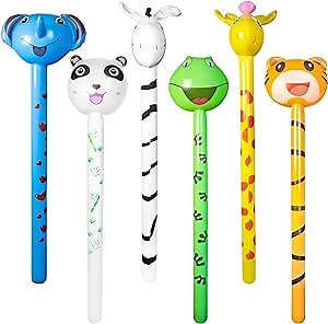 Novelty Place 6 Pcs Inflatable Animals Stick with Sound - Jungle Safari Animal Balloons Stick Blow Up Toys for Kids Animal Theme Birthday Party Favors and Decorations