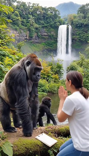 🦍💖 Face-to-Face with Gorilla: Pure Love & Compassion Unleashed! 🌿🥰Standing inches from a massive gorilla's deep, soulful eyes, all fear melts away — nothing but raw love and compassion flows between human and wild heart. His gentle breath warms her face; her hand extends in perfect trust. The jungle holds its breath as observer becomes brother, stranger becomes family. No words needed; their shared gaze speaks the ancient language of connection deeper than science can measure. Pure primate m