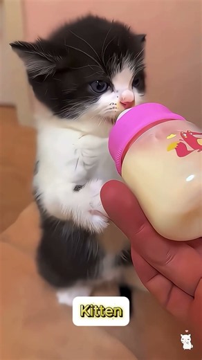 This little kitten drinking milk is absolutely adorable! 🐱🍼💕