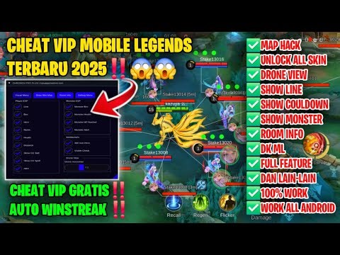 CHEAT MOD MENU ML TERBARU 2025 ANTI BANNED – APK UNLOCK ALL SKIN ML MAP HACK DRONE VIEW GRATIS