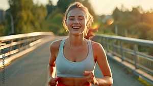 Happy, cheerful, overweight, plump, enormous, plump, stout young woman exercising outside while wearing sports bra and exercise pants