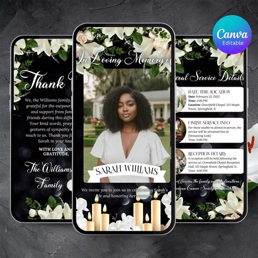 Floral Funeral Announcement Video Template, Loving Memory (digital Download) - Etsy