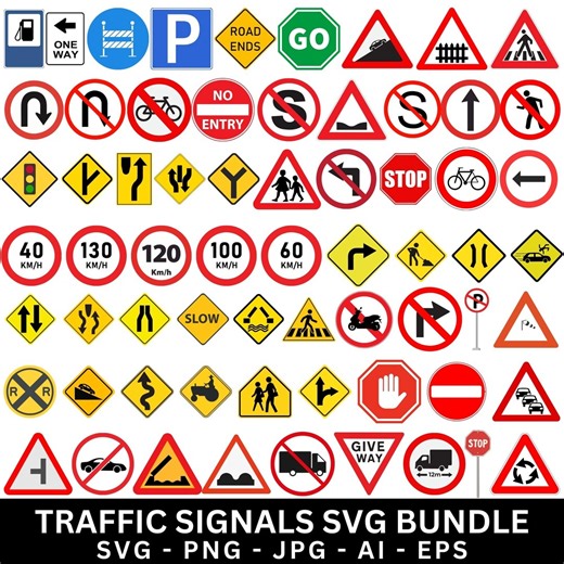 Road Signs SVG Bundle, Traffic Warning Symbols, Cricut Silhouette Files (digital Download) - Etsy