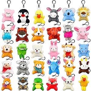 XIPEGPA 30 PCS Mini Plush Animals Keychain Set Small Stuffed Animals for Goodie Bags Easter Schools Birthday Party Favor Supplies