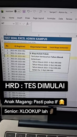 Test Excel XLOOKUP #excel =XLOOKUP(E5,{2025,2024,2023},{1000000,1500000,2000000},2500000) Penjelasan: E5 → nilai yang ingin dicari (misalnya tahun 2025, 2024, atau 2023) {2025,2024,2023} → daftar nilai acuan (tahun yang tersedia) {1000000,1500000,2000000} → hasil yang akan dikembalikan sesuai tahun 2500000 → nilai default jika tahun tidak ditemukan Cara kerja: Jika E5 = 2025 → hasil = 1.000.000 Jika E5 = 2024 → hasil = 1.500.000 Jika E5 = 2023 → hasil = 2.000.000 Jika selain itu → hasil = 2.500.