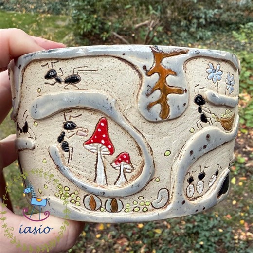 Ceramic Sgraffito Bowl With Ants Sculpture Art Pottery Handmade Crazy - Etsy