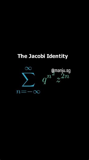Manju S G on Instagram: "Is this the secret code of the universe? 🌌 The Jacobi Theta Function is more than just an equation—it’s the math behind string theory, heat conduction, and elliptic curves. Watch how the infinite sum creates perfect symmetry. 📐 Math isn't just numbers; it's the hidden architecture of reality. Could this be the most beautiful series ever written? 👇 #JacobiSeries #Mathematics #QuantumPhysics #StringTheory"
