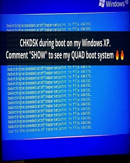 CHKDSK during boot on my Windows XP. Comment SHOW to see my QUAD boot system 🔥 #windowsxp #nostalgia