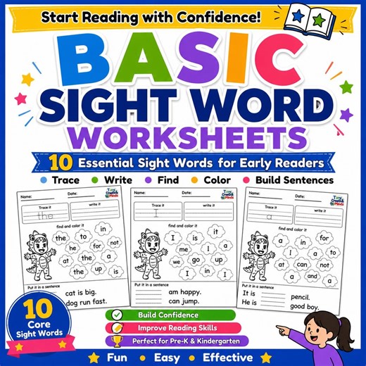 Sight Word Worksheets Kindergarten | Trace Write Color Activities | Preschool Literacy Centers | Sight Words Printable | Homeschool Reading - Etsy