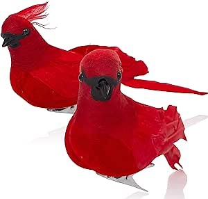 Ornativity Red Cardinal Bird Clips - Christmas Holiday Red Birds Clip Cardinal Tree Ornaments with Birds Clips for Attachment - Pack of 2