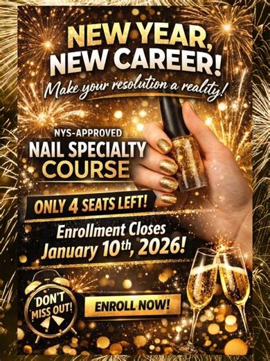 ✨ NEW YEAR, NEW CAREER ✨ Make your 2026 resolution official 💅🏽 Become a licensed nail professional with our New York State–Approved Nail Specialty Course — 100% online, structured, and career-focused. ⏳ Only 4 seats left 📅 Enrollment closes January 10, 2026 🔥 Limited opportunity — once seats are filled, the next session isn’t until April If you’ve been waiting for a sign… this is it. 📩 DM us to enroll or get the link now in the bio... #NailTechGoals #NailTechLife #LicensedNailTech #NewYearN