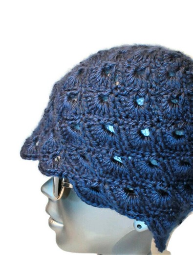 Royal Blue Crochet Cloche Hat, Golden 1920s Unique Vintage Style Shell Pattern, Ladies Elegance Beanie. - Etsy