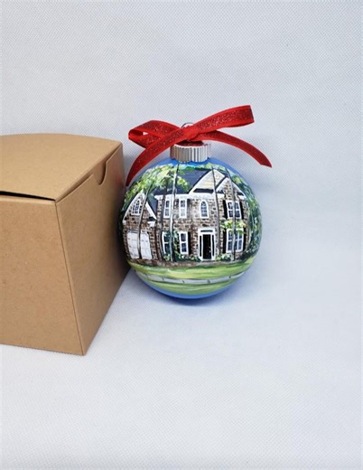 Christmas Custom Hand Painted Ornament. Custom Ornaments. Painted House. Christmas Hand Painted Home Ornament. Customized Ball - Etsy