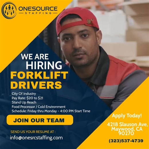 #OneSourceStaffing #JobOpportunity #nowhiring #forklift #fyp