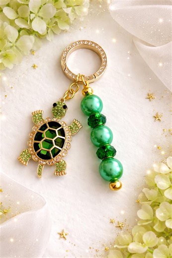 Green Sea Turtle Purse Charm / Keychain Rhinestone O Ring - Etsy