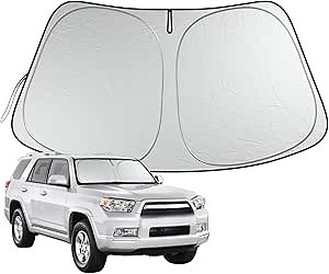 Windshield Sun Shade Compatible with Toyota 4Runner 2010-2024 Accessories, Foldable Car Sun Visor Cover Reflective Polyester Sunshade for Sun Protection Keep Vehicle Cool