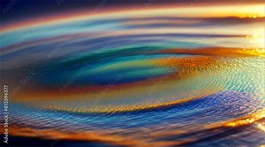Sunlight hits the surface of the water, causing bright colored lights to reflect off the water waves.