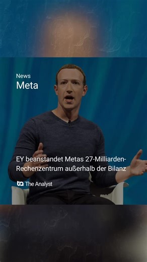 The Analyst on Instagram: "EY beanstandet Metas 27-Milliarden-Rechenzentrum außerhalb der Bilanz Metas Wirtschaftsprüfer EY hat einen wesentlichen Prüfungspunkt beanstandet: Meta hat das 27 Milliarden Dollar schwere Hyperion-Rechenzentrumsprojekt von der Bilanz ferngehalten. Das Projekt wurde in ein Joint Venture mit Blue Owl übertragen (Meta 20%, Blue Owl 80%). Meta stuft sich nicht als primärer Nutznießer der Variable Interest Entity (VIE) ein und konsolidiert daher weder Vermögenswerte noch S