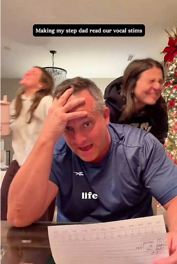 Making my step dad read our vocal stims 🤣😂 #fyp #funnyvideos #family #prank #viralvideo