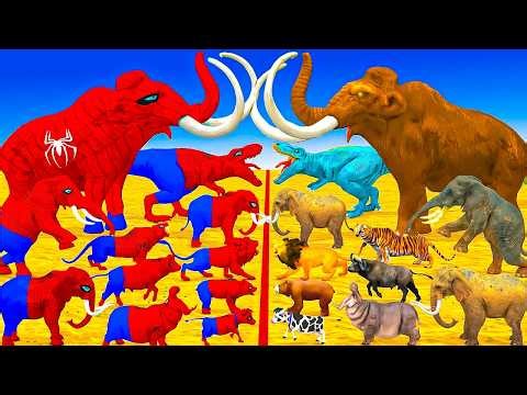 Red Spiderman Animals vs Prehistoric Mammals Mammoth Elephant vs Spiderman Mammoth Elephant vs T-Rex