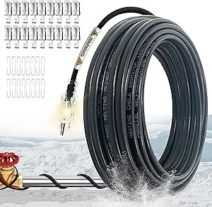 Electric Heat Cable for Roofs and Gutters with Clips and Spacers, 60Ft. 120V Self Regulating Gutter Heat Tape for Ice Dam & Pipe Freeze Prevention with 10ft Power Cold-Lighted Plug