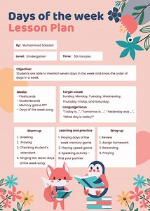 Days of the week Lesson Plans - ELL'S CLASS
